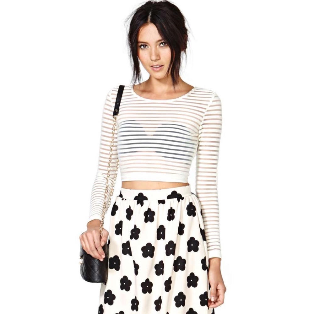 Motel White Long Sleeve Crop Top